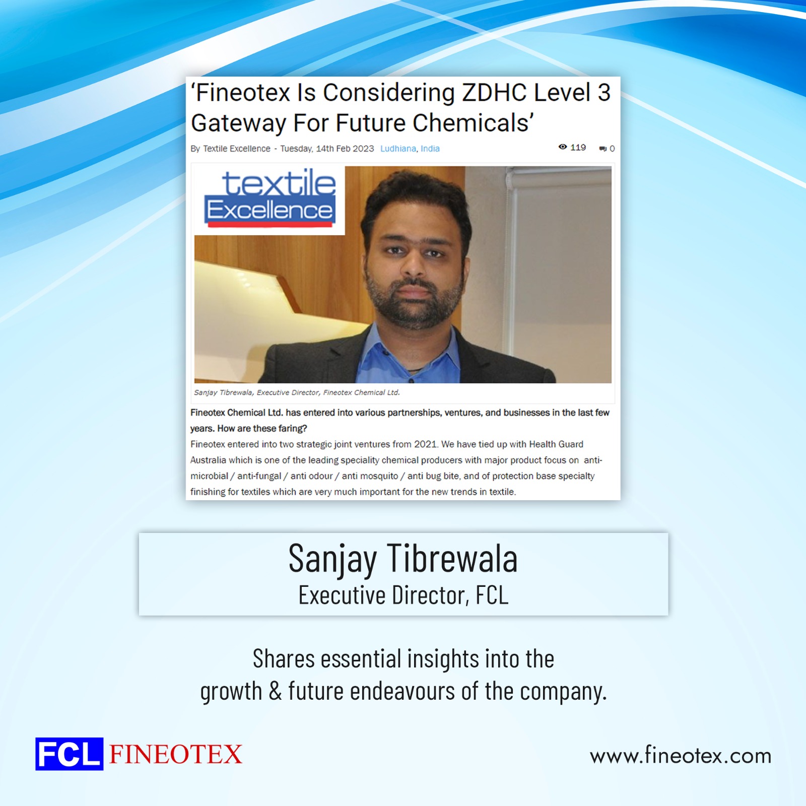 Mr Sanjay Tibrewala discusses the textile industry’s pressing need to focus on sustainable chemistry.