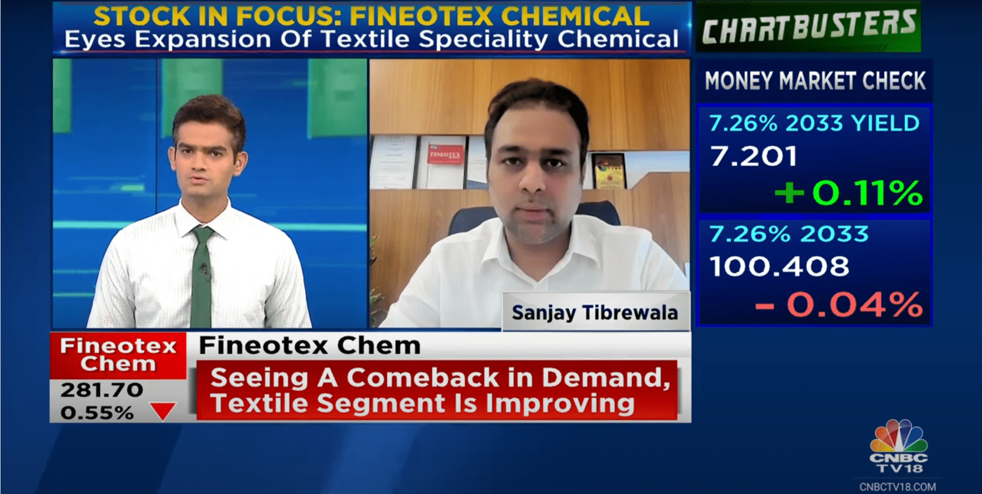 Mr. Sanjay Tibrewala, Director & CFO of Fineotex Chemical Limited, speaks to CNBC TV18